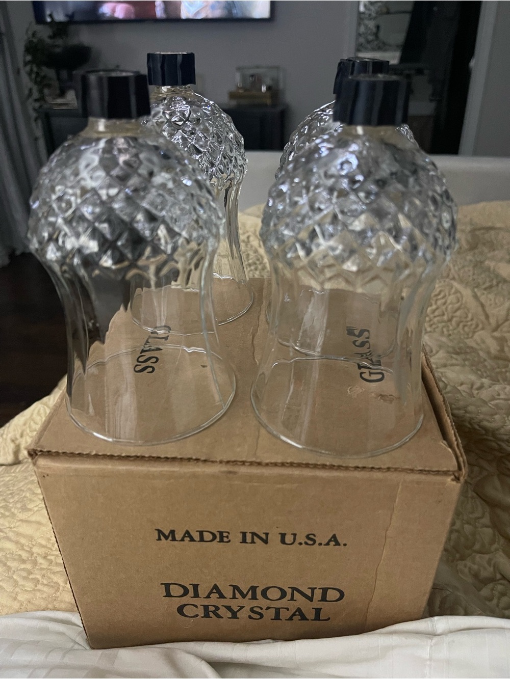 Vintage HOMCO diamond crystal glass votives with box.